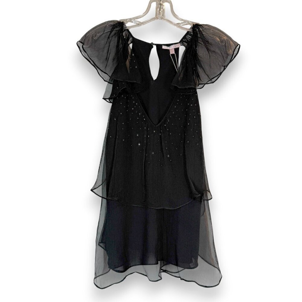 Rebecca Taylor Black Silk Blouse Top Sleeve V-Neck Rhinestones Formal Y2K 6
